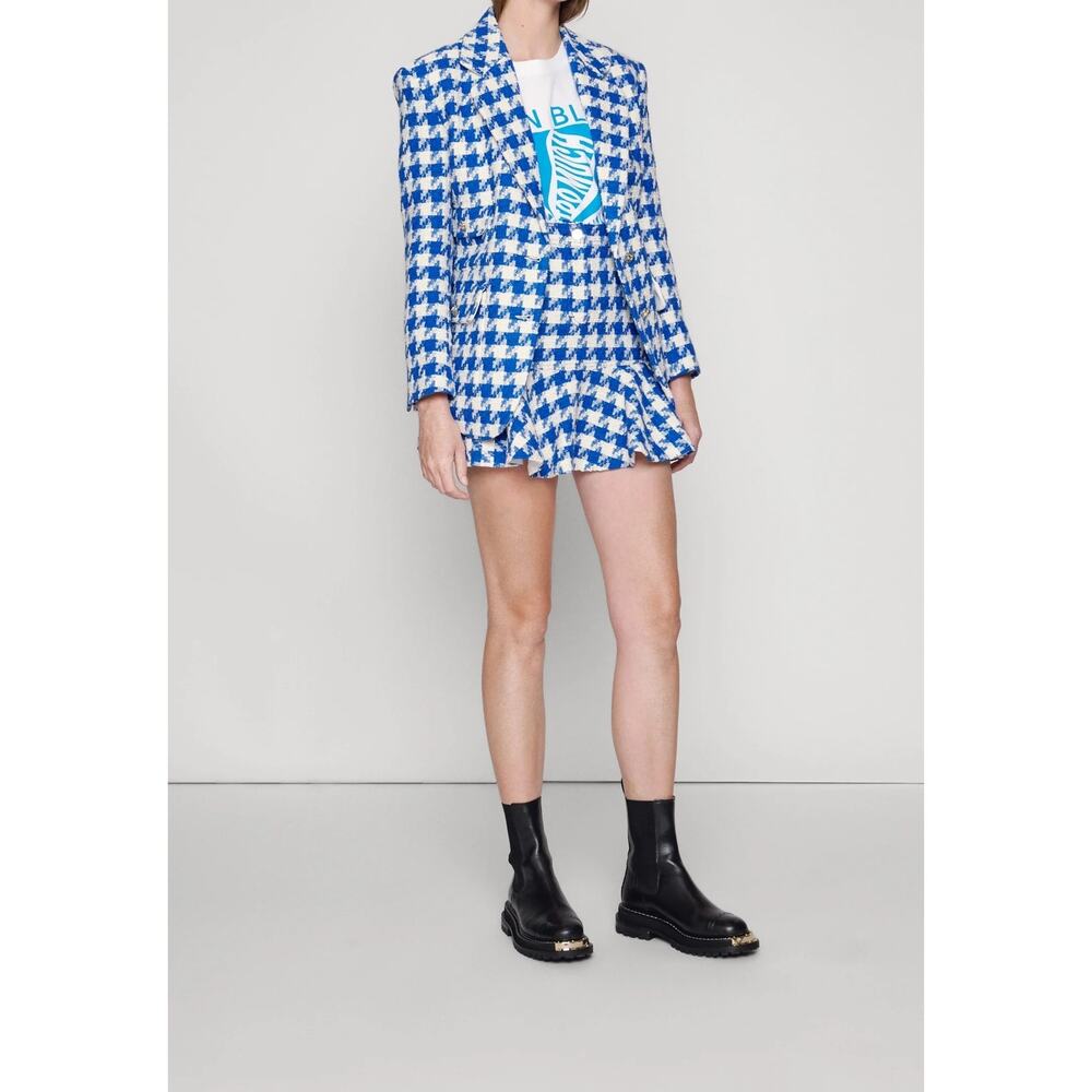 Sandro Sixtine Houndstooth Bouclé Tweed Mini Skirt Blue White Small 4 - Picture 11 of 12